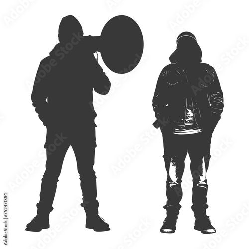Silhouette demonstrators holding loudspeaker alone black color only