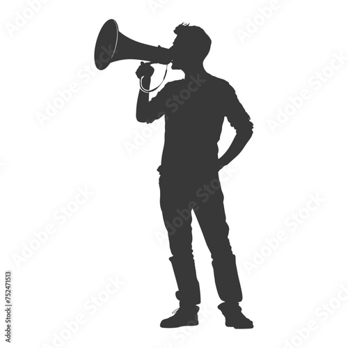 Silhouette demonstrators holding loudspeaker alone black color only