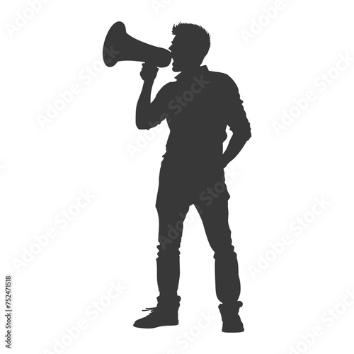 Silhouette demonstrators holding loudspeaker alone black color only