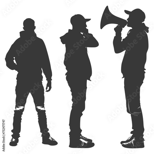 Silhouette demonstrators holding loudspeaker black color only