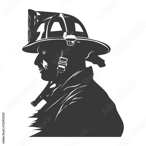 Silhouette firefighter wearing safety equipment black color only photo