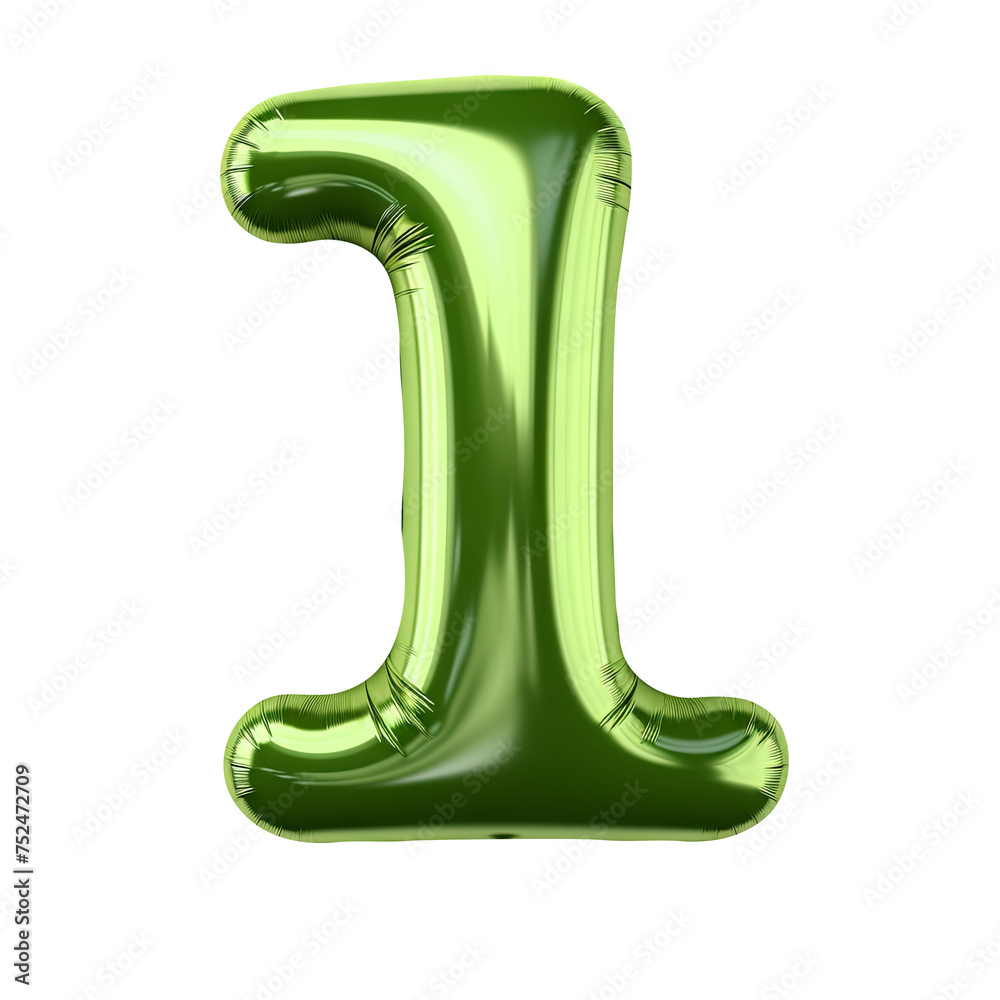 Olive green metallic 1 number balloon Realistic 3D on white background. Olive green metallic 1 number balloon Realistic 3D on white background.
