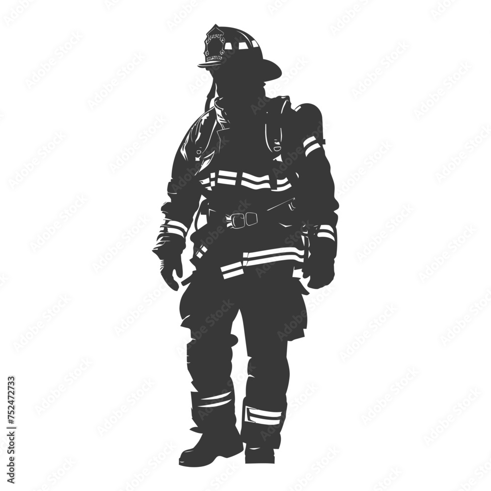 Silhouette firefighter wearing safety equipment black color only Silhouette firefighter wearing safety equipment black color only