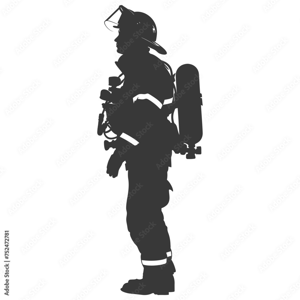 Silhouette firefighter wearing safety equipment black color only Silhouette firefighter wearing safety equipment black color only