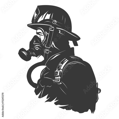 Silhouette firefighter wearing safety equipment black color only photo