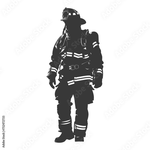 Silhouette firefighter wearing safety equipment black color only