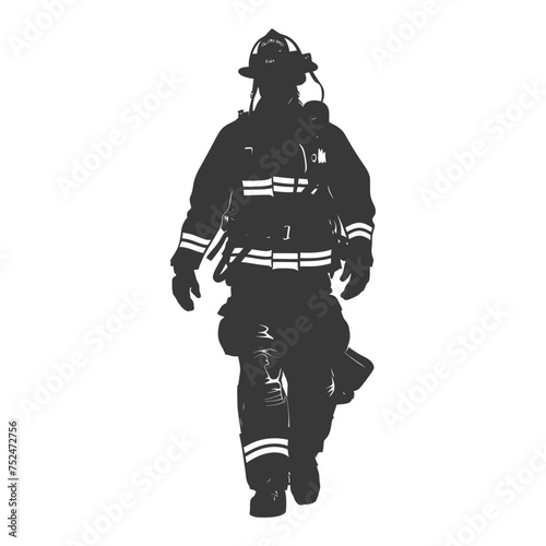 Silhouette firefighter wearing safety equipment black color only