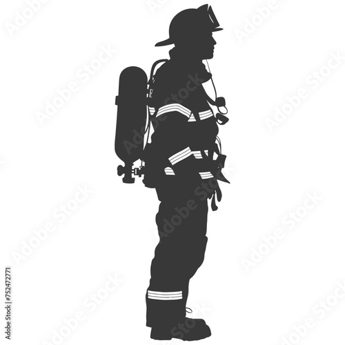 Silhouette firefighter wearing safety equipment black color only