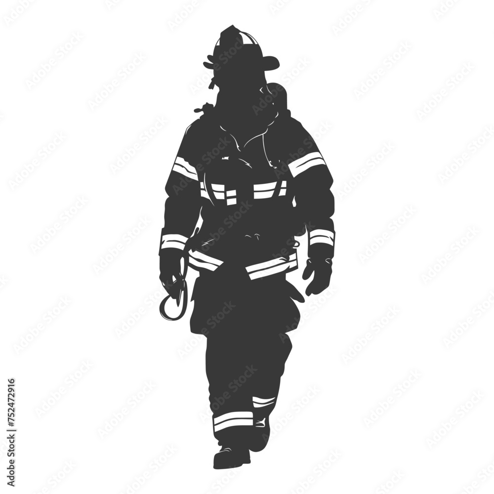 Silhouette firefighter wearing safety equipment black color only Silhouette firefighter wearing safety equipment black color only