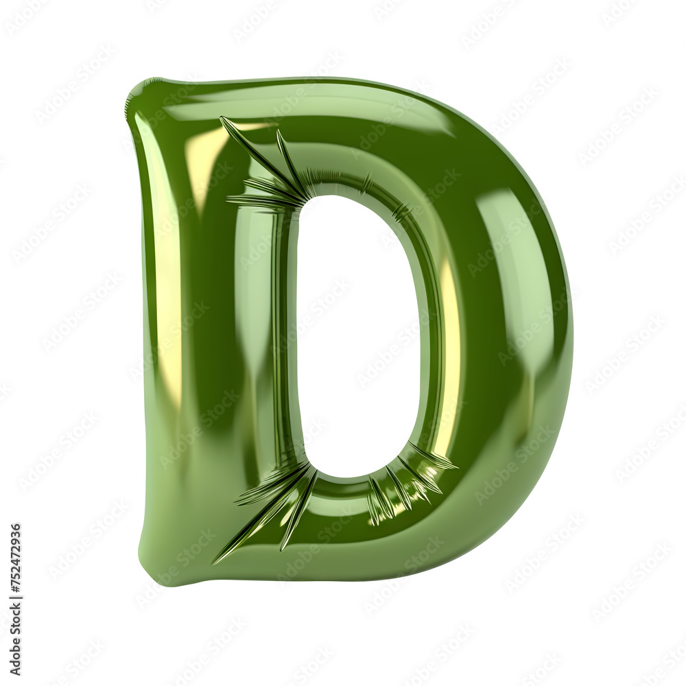 Olive green metallic D alphabet balloon Realistic 3D on white background. Olive green metallic D alphabet balloon Realistic 3D on white background.