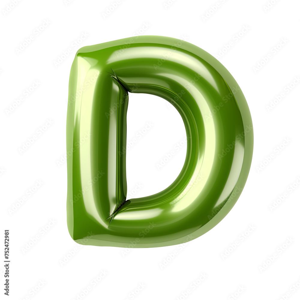 Olive green metallic D alphabet balloon Realistic 3D on white background. Olive green metallic D alphabet balloon Realistic 3D on white background.