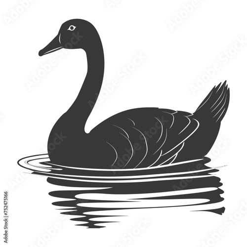 Silhouette goose animal swim black color only full black color only