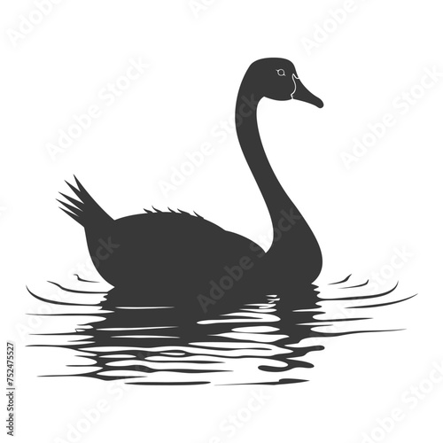 Silhouette goose animal swim black color only full black color only