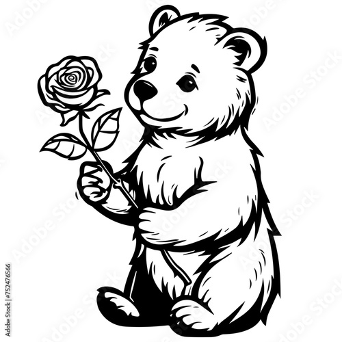 Cute Bear with Rose Vector