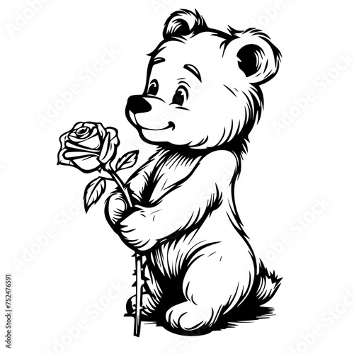Cute Bear with Rose Vector