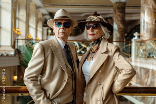 A sophisticated elderly couple exuding elegance and style