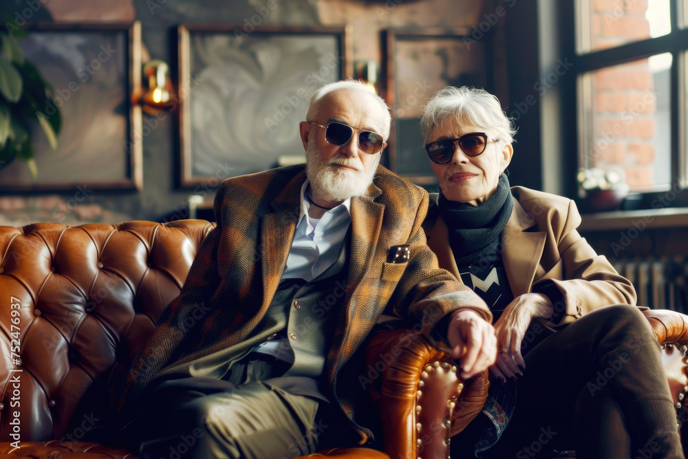 A sophisticated elderly couple exuding elegance and style