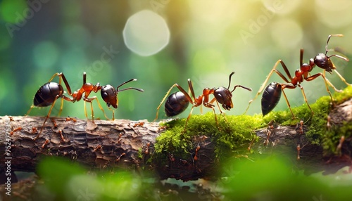  Closeup of ants on branch in forest 
