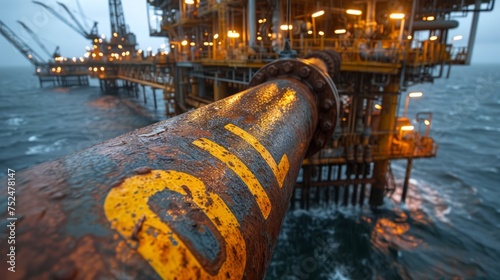 An offshore oil platform with numerous pipelines symbolizes a technological hub that ensures efficient extraction, processing, and transportation of oil products in the global market.