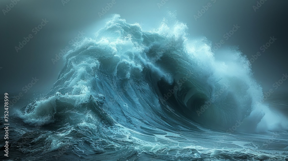 A large and powerful wave emerging in the middle of the ocean, showcasing the force of nature - obrazy, fototapety, plakaty 