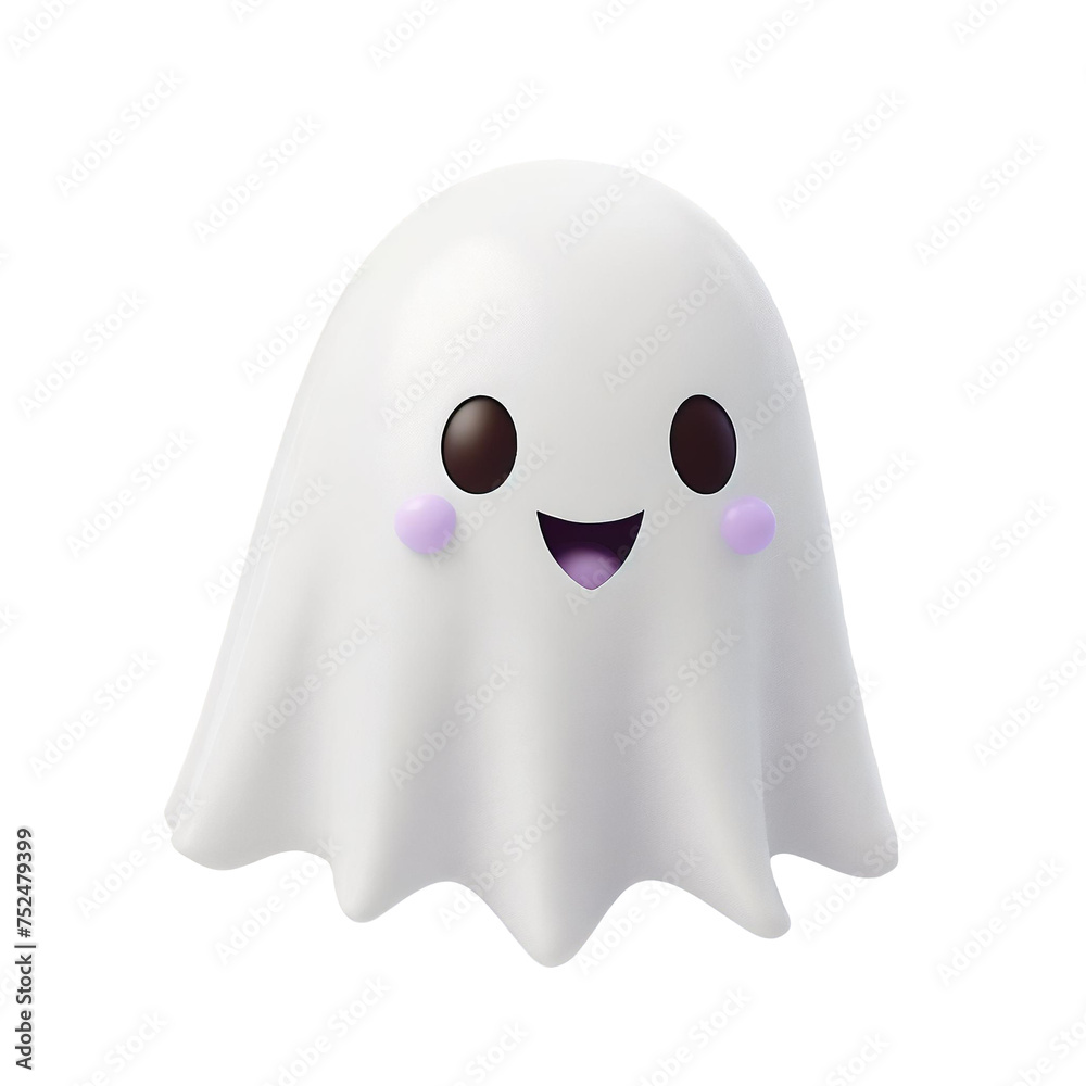 3D illustration of a kawaii happy ghost, featuring a playful and endearing design with a cheerful expression 3D illustration of a kawaii happy ghost, featuring a playful and endearing design with a cheerful expression