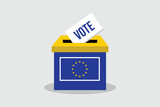 A flat vector illustration of a Ballot Box. European Union Parliament elections. Every Vote Counts. June, 2024