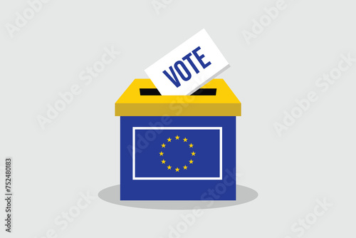 A flat vector illustration of a Ballot Box. European Union Parliament elections. Every Vote Counts. June, 2024