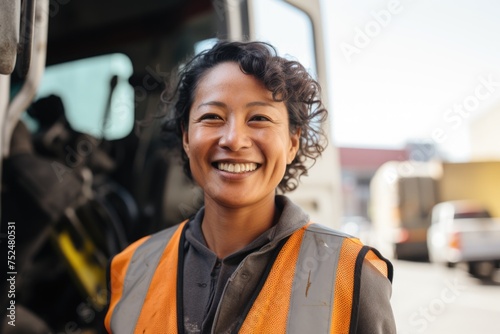 Portrait of a smiling middle aged female sanitation worker