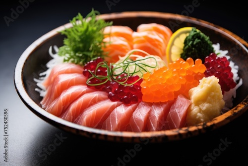 Sashimi platter with salmon, ikura, and tobiko