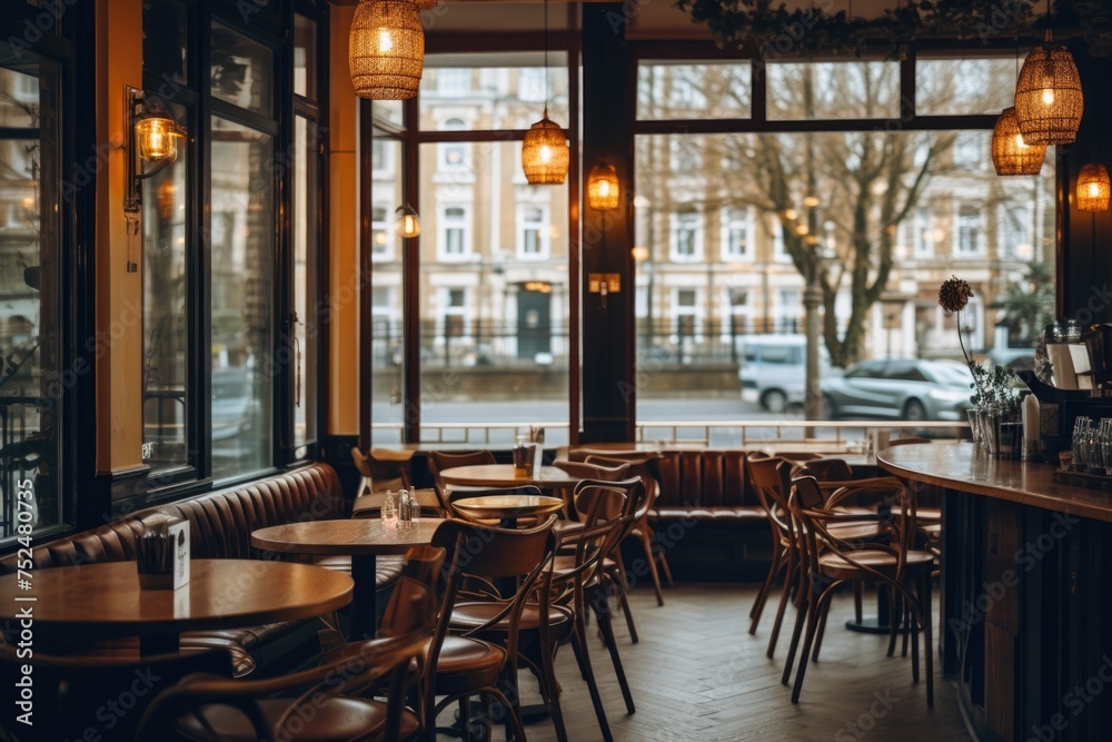 Empty cafe interior in the city