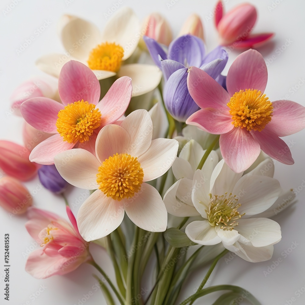 Free Photo Beautiful Colorful spring flowers on white background view closeup nature background