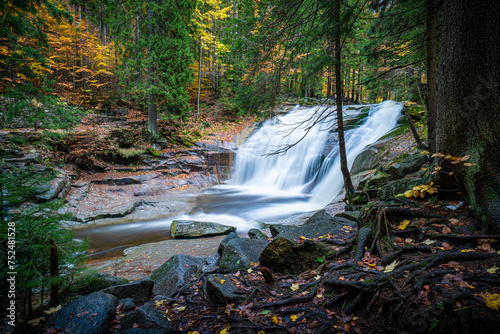 Mumlava waterfall in autumn, Harrachov, Giant Mountains, Krkonose National Park, Czech Republic