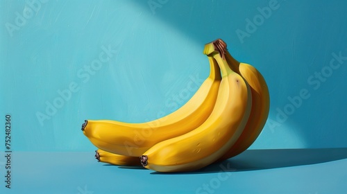 Kilka żółtych bananów ułożonych w grupie na jednolitej niebieskiej powierzchni, z niewielką różnicą w ich wielkościach i kształtach.