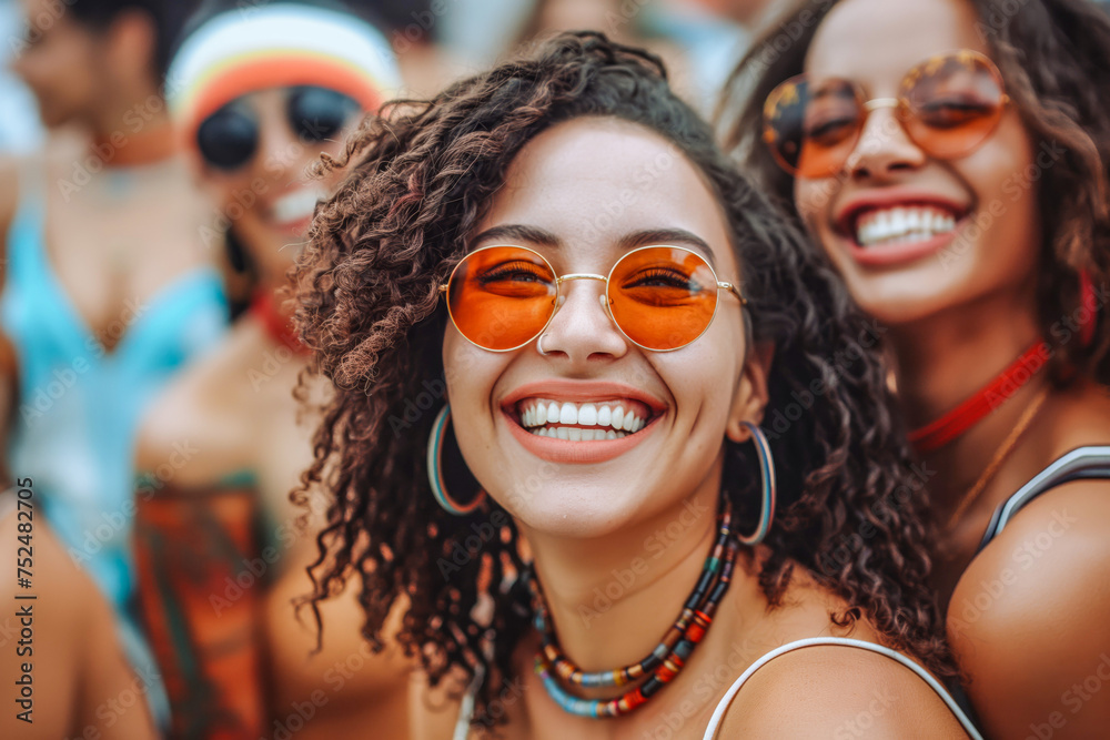 Vibrant Young Women Enjoying Music Festival Together
