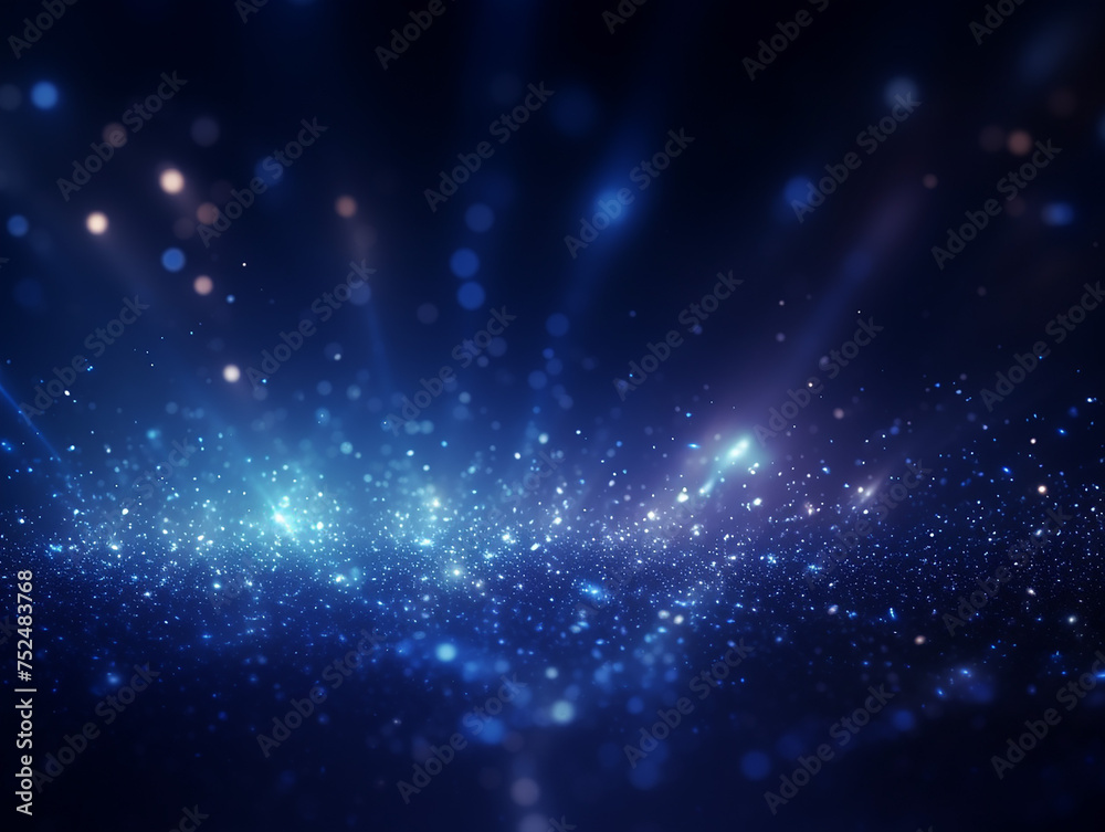 Dark blue and glow particle abstract background light ray beam effect.