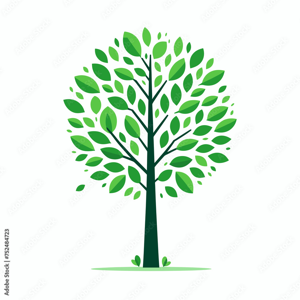 Beautiful green tree isolated on a white background, eco green tree icon, Vector Illustration, generative ai Beautiful green tree isolated on a white background, eco green tree icon, Vector Illustration, generative ai