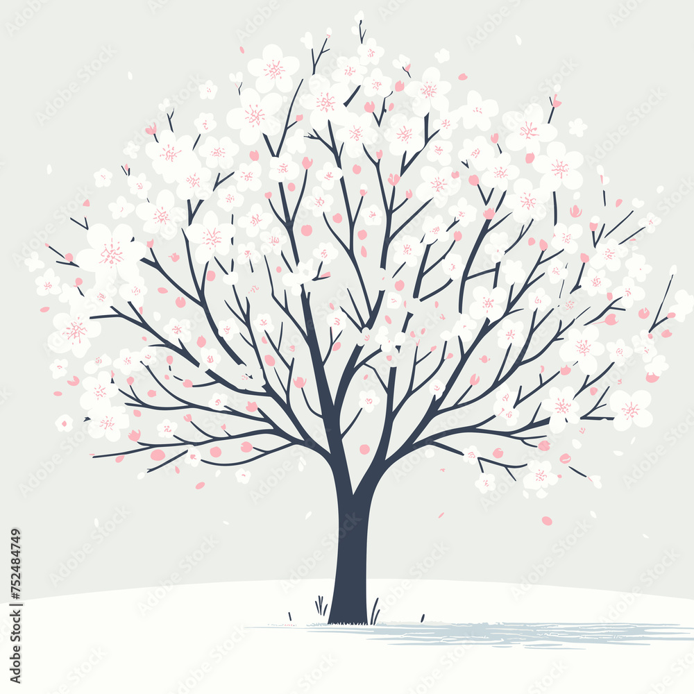 Fototapeta premium Cherry blossom tree on white background, beautiful spring blossom nature, Vector illustration, generative ai