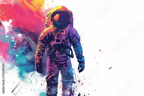 Colorful illustration of an astronaut in a full space suit on a white background.