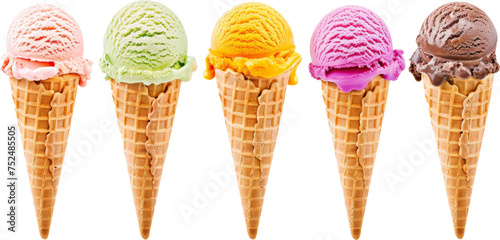 Row of Ice Cream Cones With Different Flavors