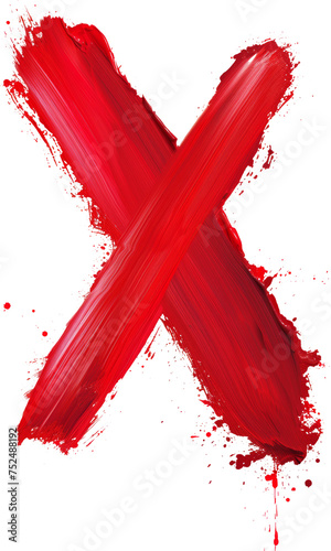 Red X Painted on Transparent Background