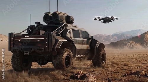 Future Defense Horizon - Experience the SkyWall300 anti-aircraft turret mounted on a pickup truck, a futuristic defense against drones. photo