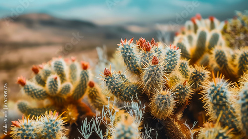 Desert landscape filled with cacti and tumbleweeds Close up