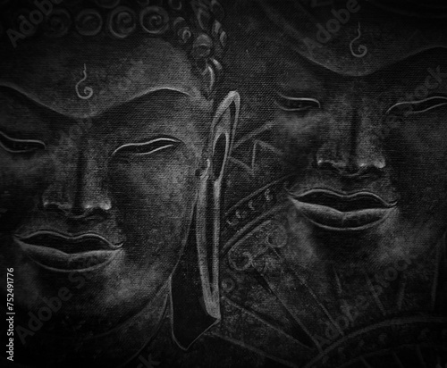 black and white oil painting art Buddha statue thailand