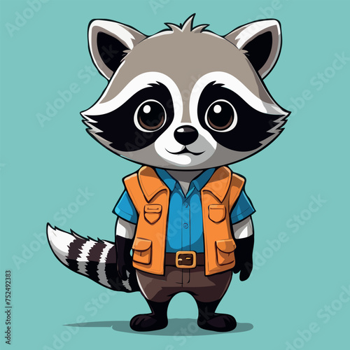 Cute cartoon raccoon, in work clothes