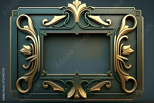 Golden art deco frame with ornament. Retro golden art deco or art nouveu frame in roaring 20s style