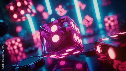 Obraz na płótnie Grupa neonowych kostek do gry w kolorze magenta. w salonie