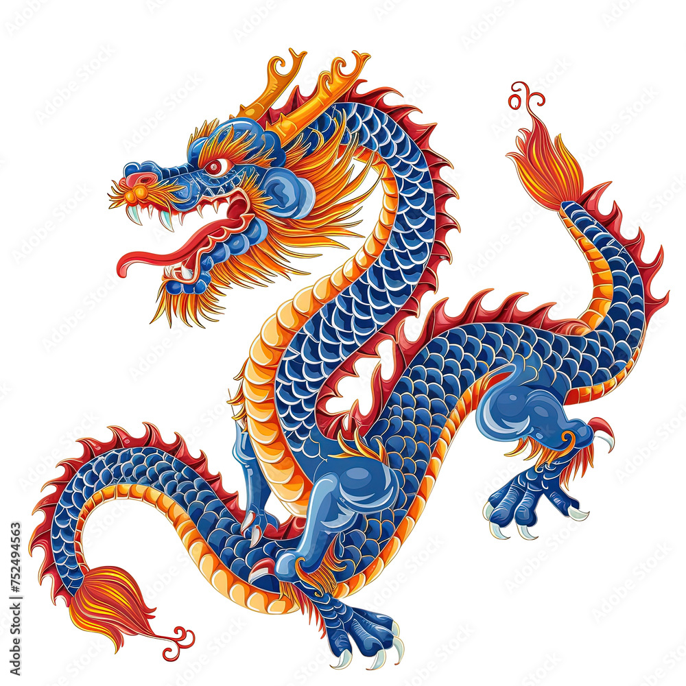 Traditional chinese dragonon on white or transparent background