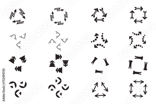 Circular arrows icon set isolated collection. Round arrows  circular pointing sign. Round step loop  sync loading arrow symbol. Rotate infographic element