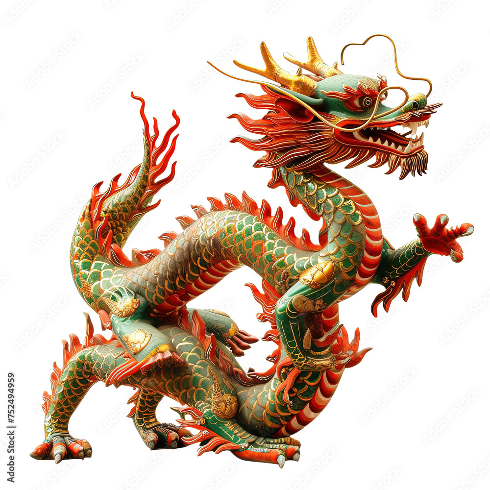 Traditional chinese dragonon on white or transparent background
