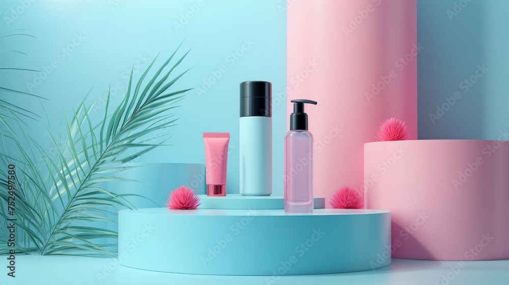 Tropical Inspired Beauty Product Presentation on Pastel Backdrop Mockup Tropical Inspired Beauty Product Presentation on Pastel Backdrop Mockup